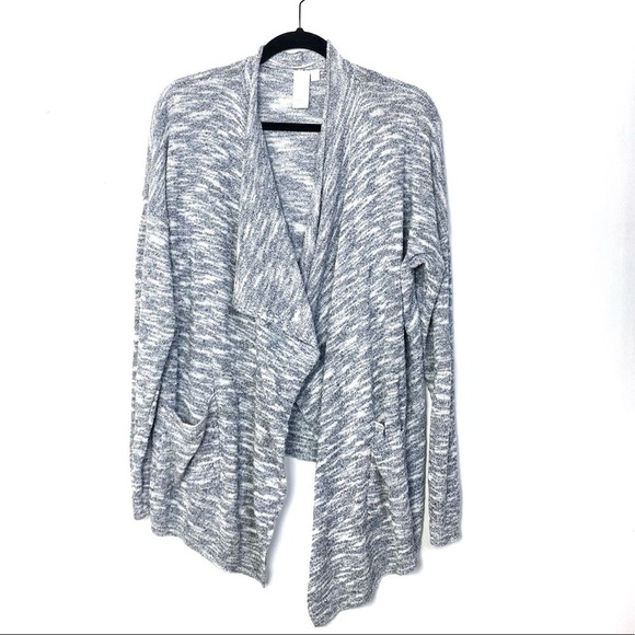 Ady P Space Dye Draped Open Front Waterfall Long Sleeve Cardigan in Blue Size XL - Picture 3 of 11